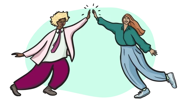 Zeichnung: zwei Frauen geben sich ein Highfive
