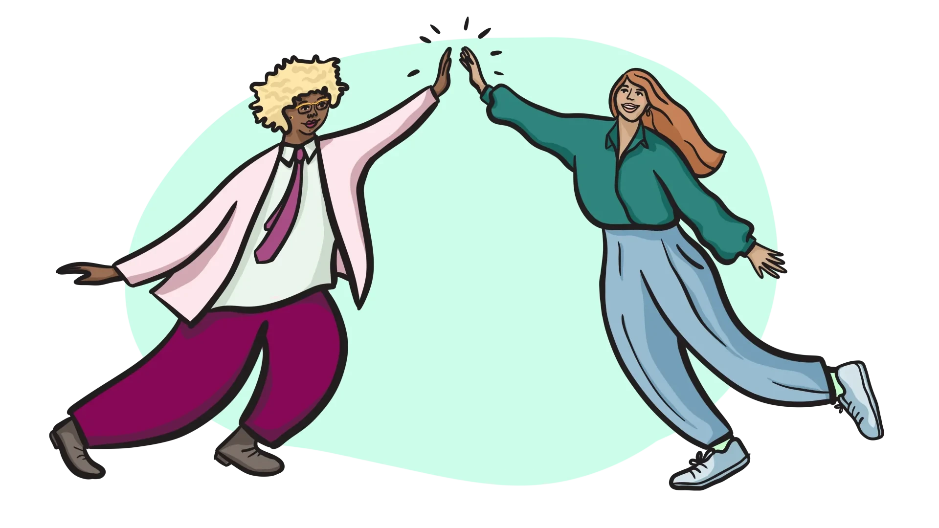 Zeichnung: zwei Frauen geben sich ein Highfive